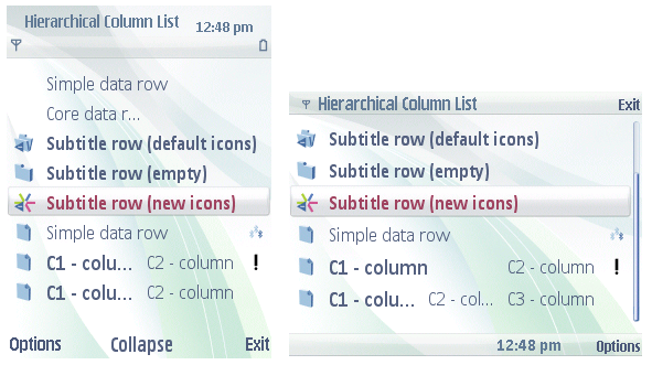 Hierarchical column list